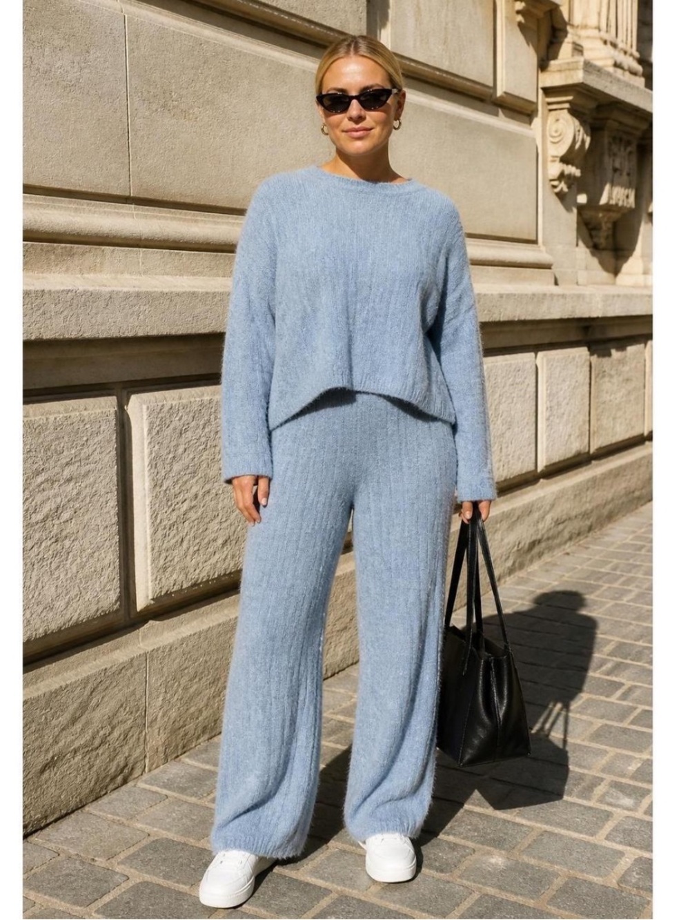 Sincerely Jules Light Blue Wide-Leg Knit Pants